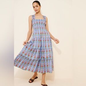 Hill House Home - the Kimmy Maxi nap dress, floral block stripe, blue multi